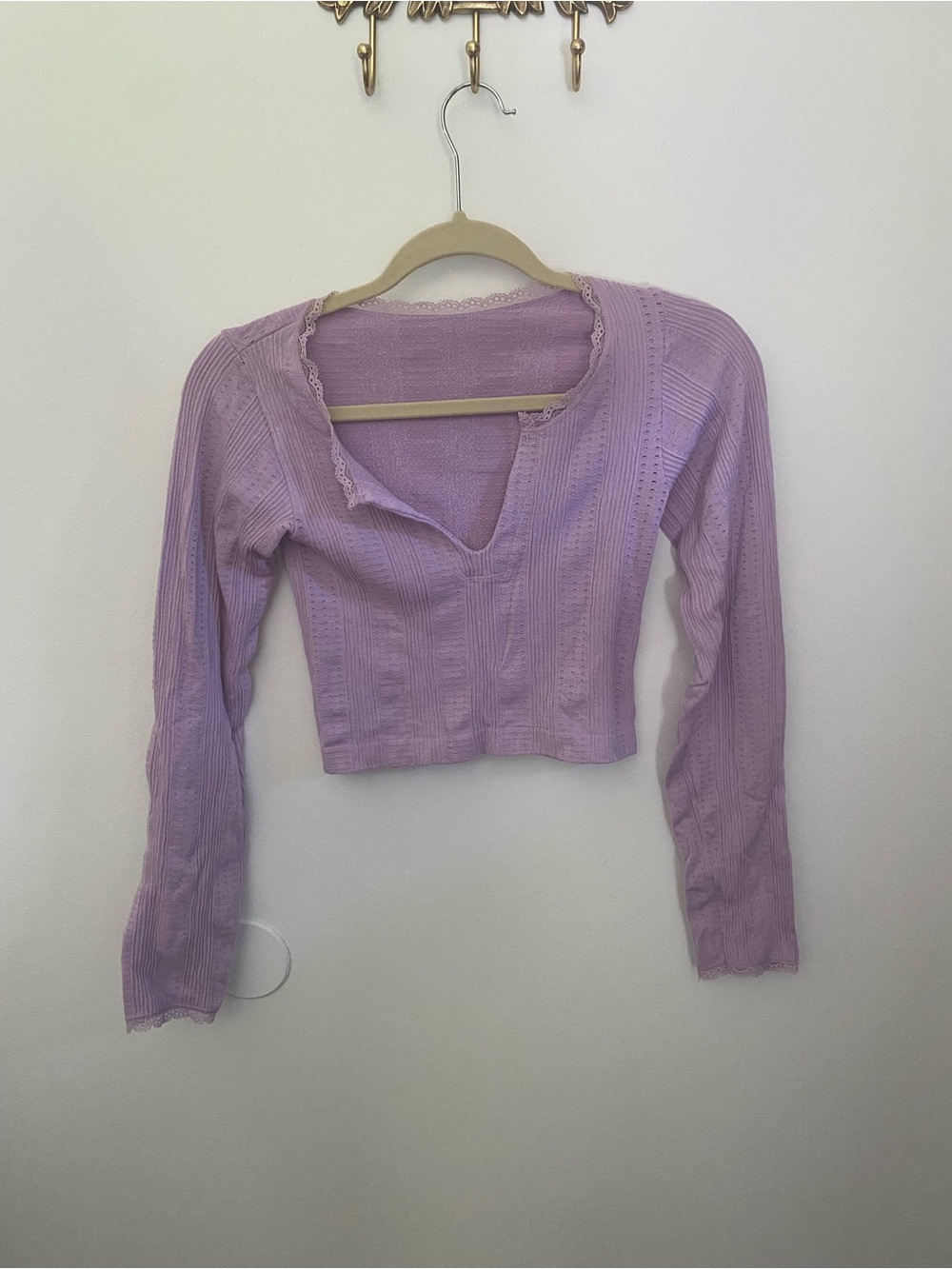 Urban Outfitters Lavender Ribbed Long-Sleeve Crop Top